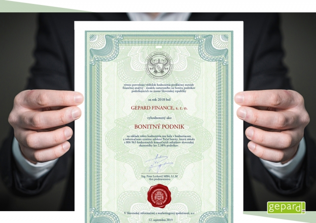 Gepard tretí krát v rade ocenený ako bonitná, stabilná a spoľahlivá spoločnosť za rok 2018  | Petra Jurenková